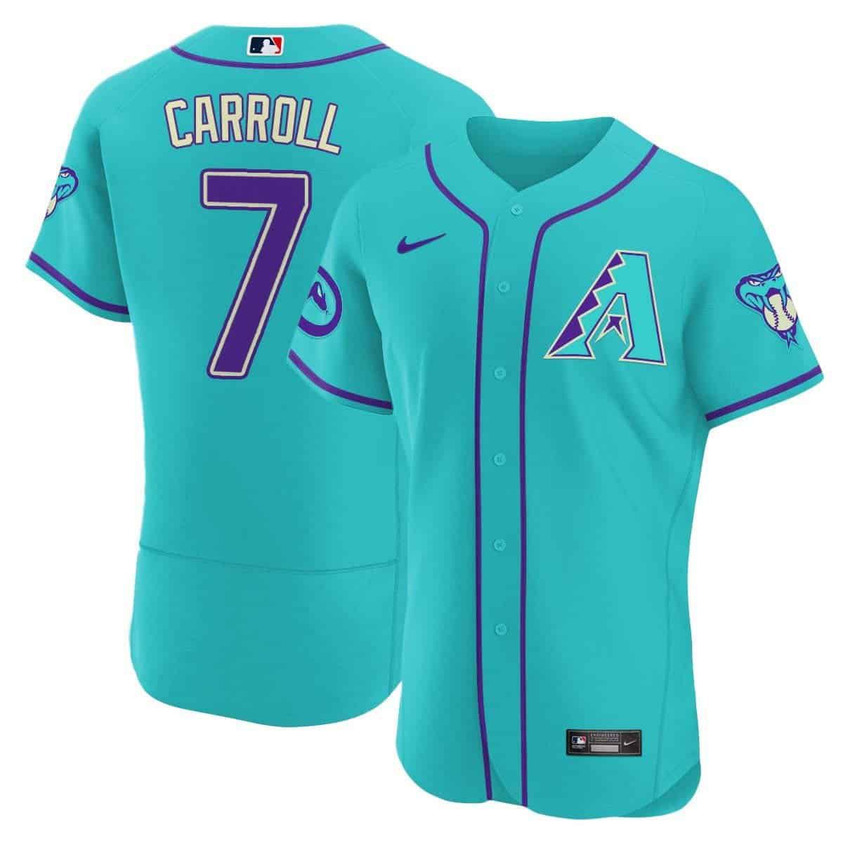 Men Arizona Diamondback #7 Carroll Light Blue Nike 2024 Teal Purple MLB Jersey style 3->indianapolis colts->NFL Jersey